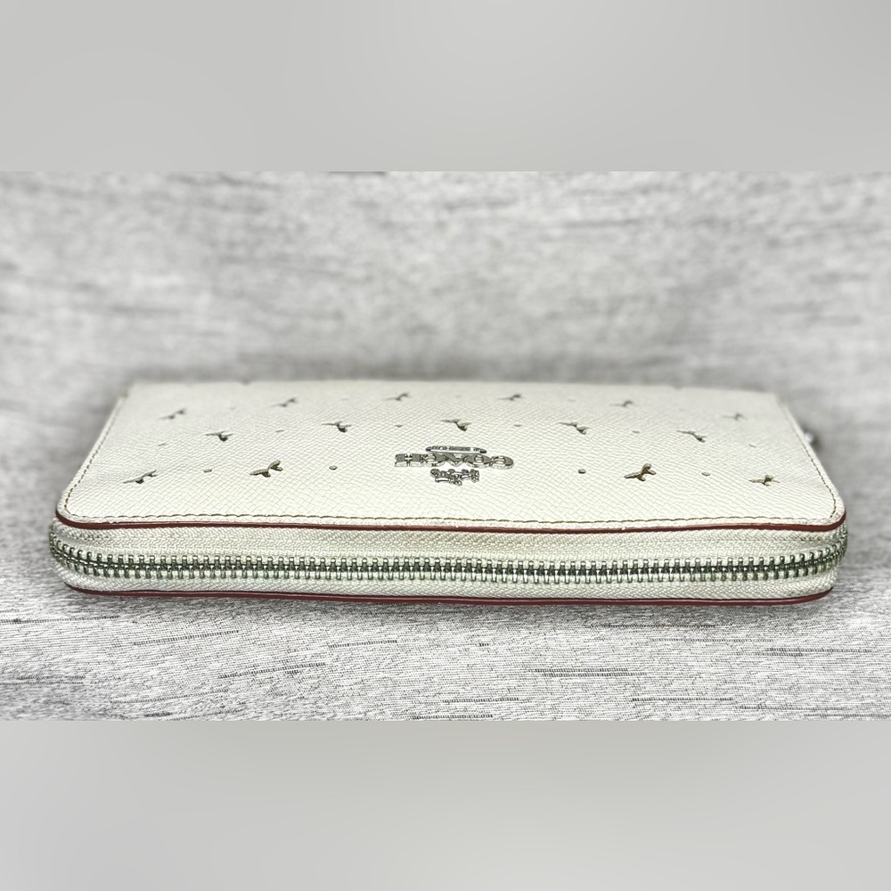 Coach Chalk White Perforated Butterfly Long Accordion Zip Wallet w/ Red Piping - Picture 8 of 11